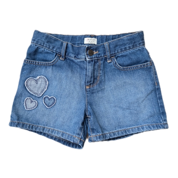 Place Other - Blue Denim Shorts with Heart Patches